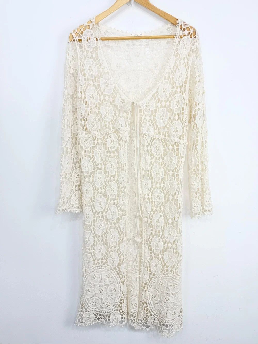 Do Everything In Love Cream Floral Cotton Lace Tie Closure Long Boho Cardigan